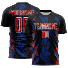 Load image into Gallery viewer, Custom Black Red Royal-White Geometric Shard Grunge Splash Sublimation Soccer Uniform Jersey
