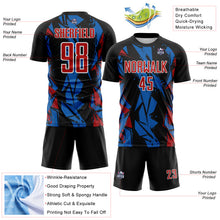 Load image into Gallery viewer, Custom Black Red Blue-White Geometric Shard Grunge Splash Sublimation Soccer Uniform Jersey
