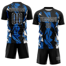 Load image into Gallery viewer, Custom Black Blue-White Geometric Shard Grunge Splash Sublimation Soccer Uniform Jersey
