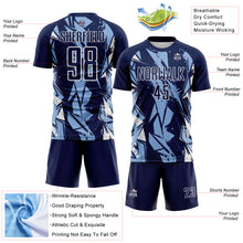 Load image into Gallery viewer, Custom Navy Light Blue-White Geometric Shard Grunge Splash Sublimation Soccer Uniform Jersey
