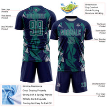 Load image into Gallery viewer, Custom Navy Teal-Gray Geometric Shard Grunge Splash Sublimation Soccer Uniform Jersey

