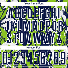 Laden Sie das Bild in den Galerie-Viewer, Custom Navy Neon Green-White Geometric Shard Grunge Splash Sublimation Soccer Uniform Jersey
