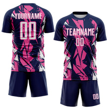 Load image into Gallery viewer, Custom Navy White-Pink Geometric Shard Grunge Splash Sublimation Soccer Uniform Jersey
