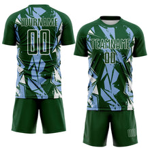 Laden Sie das Bild in den Galerie-Viewer, Custom Green Light Blue-White Geometric Shard Grunge Splash Sublimation Soccer Uniform Jersey
