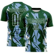 Laden Sie das Bild in den Galerie-Viewer, Custom Green Light Blue-White Geometric Shard Grunge Splash Sublimation Soccer Uniform Jersey
