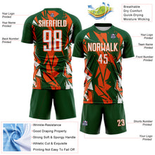 Load image into Gallery viewer, Custom Green White-Orange Geometric Shard Grunge Splash Sublimation Soccer Uniform Jersey
