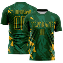 Laden Sie das Bild in den Galerie-Viewer, Custom Green-Gold Geometric Shard Grunge Splash Sublimation Soccer Uniform Jersey
