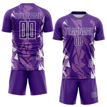 Load image into Gallery viewer, Custom Purple-White Geometric Shard Grunge Splash Sublimation Soccer Uniform Jersey
