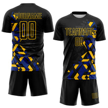 Load image into Gallery viewer, Custom Black Royal-Yellow Geometric Grid Gradient Sublimation Soccer Uniform Jersey
