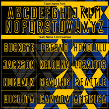 Load image into Gallery viewer, Custom Black Royal-Yellow Geometric Grid Gradient Sublimation Soccer Uniform Jersey
