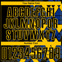 Load image into Gallery viewer, Custom Black Royal-Yellow Geometric Grid Gradient Sublimation Soccer Uniform Jersey
