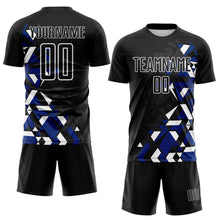 Load image into Gallery viewer, Custom Black Royal-White Geometric Grid Gradient Sublimation Soccer Uniform Jersey
