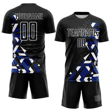 Custom Black Royal-White Geometric Grid Gradient Sublimation Soccer Uniform Jersey