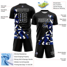 Load image into Gallery viewer, Custom Black Royal-White Geometric Grid Gradient Sublimation Soccer Uniform Jersey
