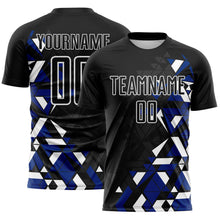 Load image into Gallery viewer, Custom Black Royal-White Geometric Grid Gradient Sublimation Soccer Uniform Jersey
