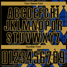 Load image into Gallery viewer, Custom Black Royal-Old Gold Geometric Grid Gradient Sublimation Soccer Uniform Jersey
