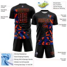 Load image into Gallery viewer, Custom Black Royal-Orange Geometric Grid Gradient Sublimation Soccer Uniform Jersey
