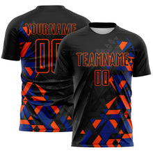 Load image into Gallery viewer, Custom Black Royal-Orange Geometric Grid Gradient Sublimation Soccer Uniform Jersey
