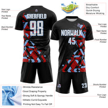 Load image into Gallery viewer, Custom Black White Red-Light Blue Geometric Grid Gradient Sublimation Soccer Uniform Jersey
