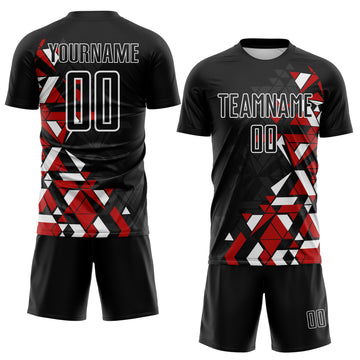 Custom Black Red-White Geometric Grid Gradient Sublimation Soccer Uniform Jersey