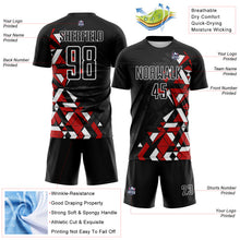 Load image into Gallery viewer, Custom Black Red-White Geometric Grid Gradient Sublimation Soccer Uniform Jersey
