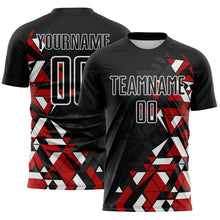 Load image into Gallery viewer, Custom Black Red-White Geometric Grid Gradient Sublimation Soccer Uniform Jersey
