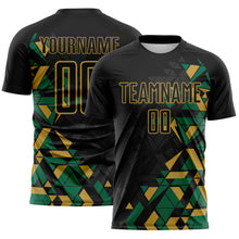 Load image into Gallery viewer, Custom Black Kelly Green-Old Gold Geometric Grid Gradient Sublimation Soccer Uniform Jersey

