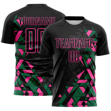 Load image into Gallery viewer, Custom Black Kelly Green-Pink Geometric Grid Gradient Sublimation Soccer Uniform Jersey
