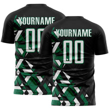 Load image into Gallery viewer, Custom Black White-Kelly Green Geometric Grid Gradient Sublimation Soccer Uniform Jersey
