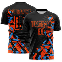Загрузить изображение в средство просмотра галереи, Custom Black Orange-Powder Blue Geometric Grid Gradient Sublimation Soccer Uniform Jersey
