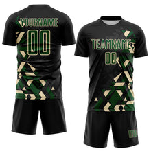 Laden Sie das Bild in den Galerie-Viewer, Custom Black Green-Cream Geometric Grid Gradient Sublimation Soccer Uniform Jersey
