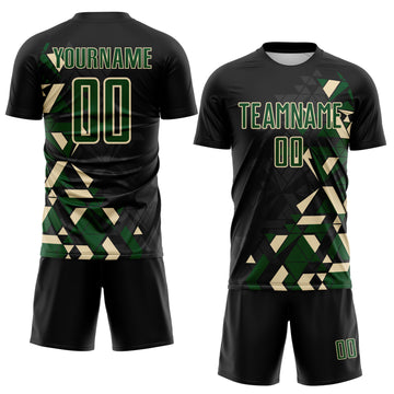 Custom Black Green-Cream Geometric Grid Gradient Sublimation Soccer Uniform Jersey