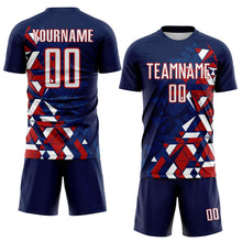 Load image into Gallery viewer, Custom Navy White US Navy Blue-Red Geometric Grid Gradient Sublimation Soccer Uniform Jersey
