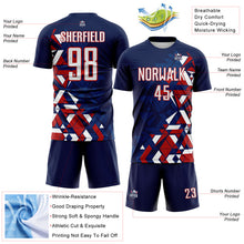 Load image into Gallery viewer, Custom Navy White US Navy Blue-Red Geometric Grid Gradient Sublimation Soccer Uniform Jersey
