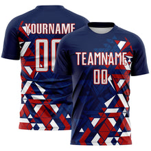 Load image into Gallery viewer, Custom Navy White US Navy Blue-Red Geometric Grid Gradient Sublimation Soccer Uniform Jersey
