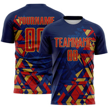 Load image into Gallery viewer, Custom Navy Red US Navy Blue-Old Gold Geometric Grid Gradient Sublimation Soccer Uniform Jersey
