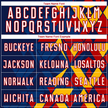 Load image into Gallery viewer, Custom Navy White US Navy Blue Red-Gold Geometric Grid Gradient Sublimation Soccer Uniform Jersey

