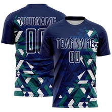 Load image into Gallery viewer, Custom Navy US Navy Blue Teal-White Geometric Grid Gradient Sublimation Soccer Uniform Jersey
