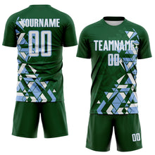 Laden Sie das Bild in den Galerie-Viewer, Custom Green White-Light Blue Geometric Grid Gradient Sublimation Soccer Uniform Jersey
