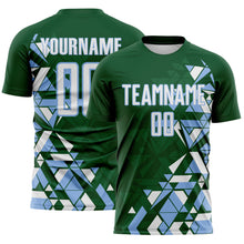 Laden Sie das Bild in den Galerie-Viewer, Custom Green White-Light Blue Geometric Grid Gradient Sublimation Soccer Uniform Jersey

