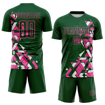 Custom Green Pink-White Geometric Grid Gradient Sublimation Soccer Uniform Jersey