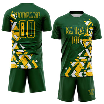 Custom Green Yellow-White Geometric Grid Gradient Sublimation Soccer Uniform Jersey