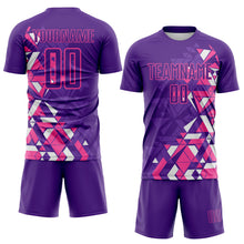 Load image into Gallery viewer, Custom Purple Pink-White Geometric Grid Gradient Sublimation Soccer Uniform Jersey
