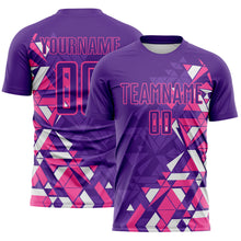 Load image into Gallery viewer, Custom Purple Pink-White Geometric Grid Gradient Sublimation Soccer Uniform Jersey

