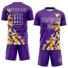 Load image into Gallery viewer, Custom Purple Yellow-White Geometric Grid Gradient Sublimation Soccer Uniform Jersey

