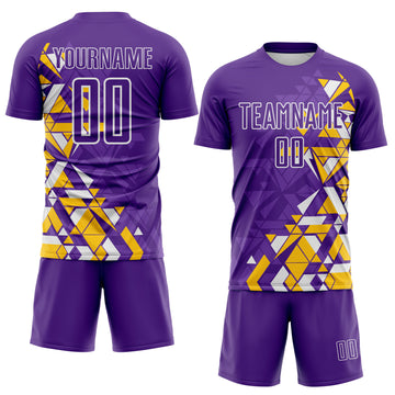 Custom Purple Yellow-White Geometric Grid Gradient Sublimation Soccer Uniform Jersey