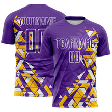 Load image into Gallery viewer, Custom Purple Yellow-White Geometric Grid Gradient Sublimation Soccer Uniform Jersey
