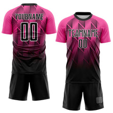 Load image into Gallery viewer, Custom Black Pink-White Spiked Sharp Lines Gradient Sublimation Soccer Uniform Jersey
