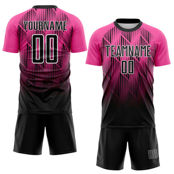 Custom Black Pink-White Spiked Sharp Lines Gradient Sublimation Soccer Uniform Jersey