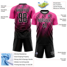 Load image into Gallery viewer, Custom Black Pink-White Spiked Sharp Lines Gradient Sublimation Soccer Uniform Jersey
